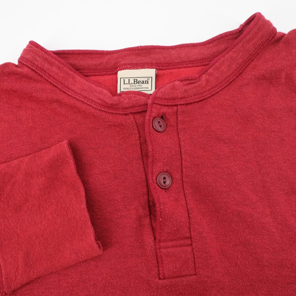 L.L. Bean Vintage Wool Blend 2 Layer Henley Red Long Sleeve Mens XL Tall Flaws